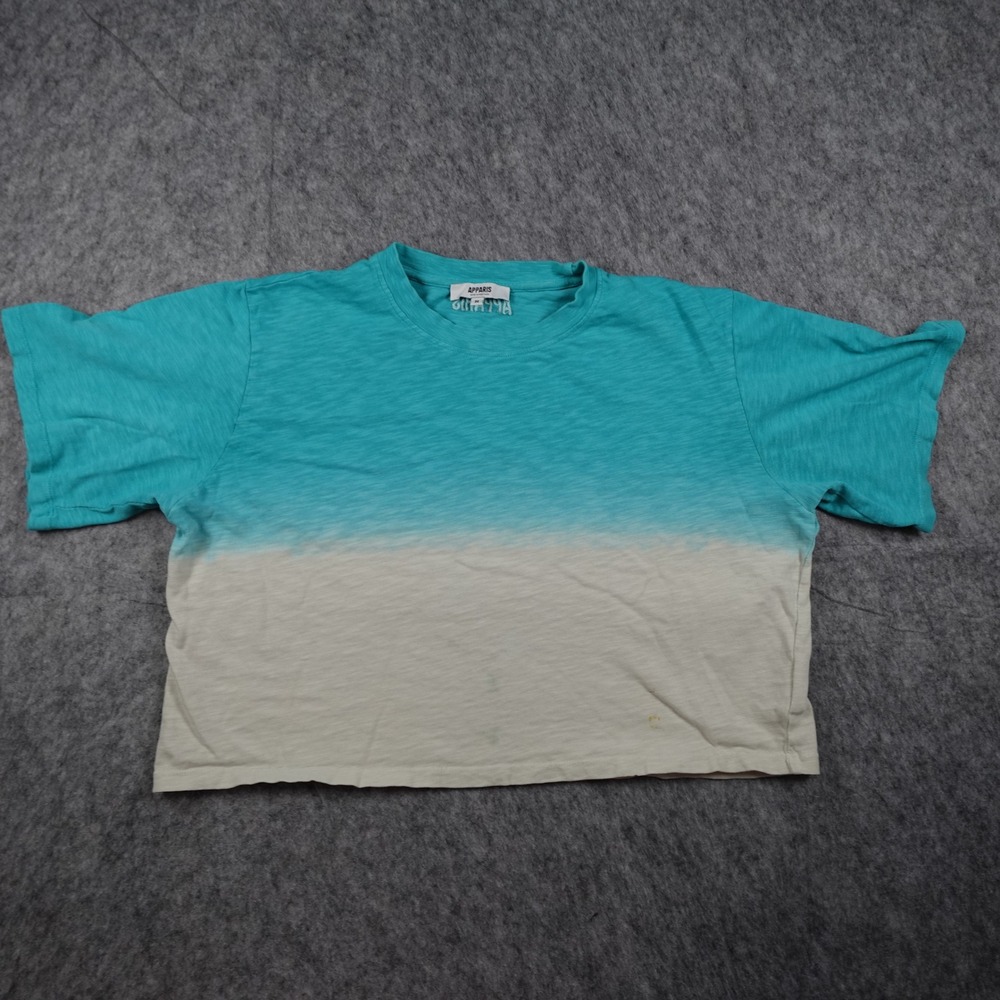 Apparis‎ Top Womens Medium Teal White Dip Dye Ombre Organic Cotton Short Sleeve
